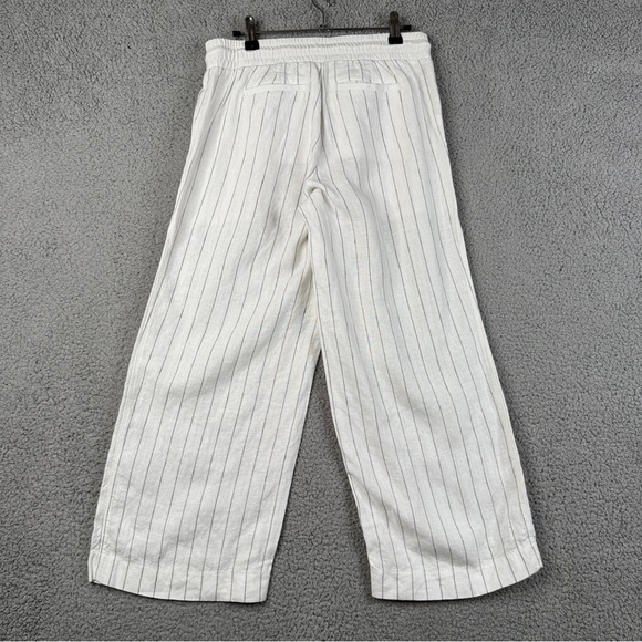 Athleta Pants Womens Size 2 White Striped Bali 100% Linen Crop Pull Wide Leg - Picture 2 of 15